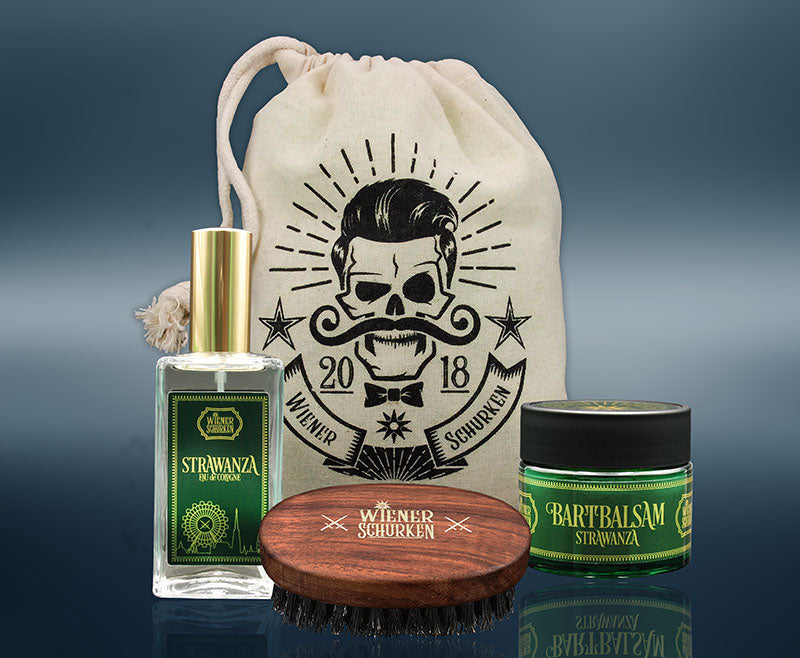 STRAWANZA ROYAL BAG - Eau de Cologne, Bartbalsam 50ml, Bartbürste Nussholz